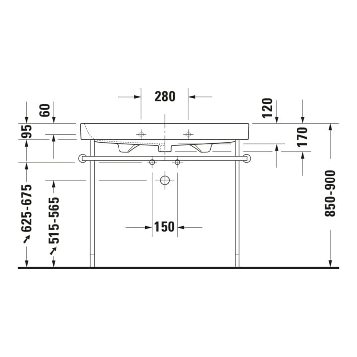 Duravit Metallkonsole Happy D.2 97,3x49,1cm, f 231810, verst +5cm, chr
