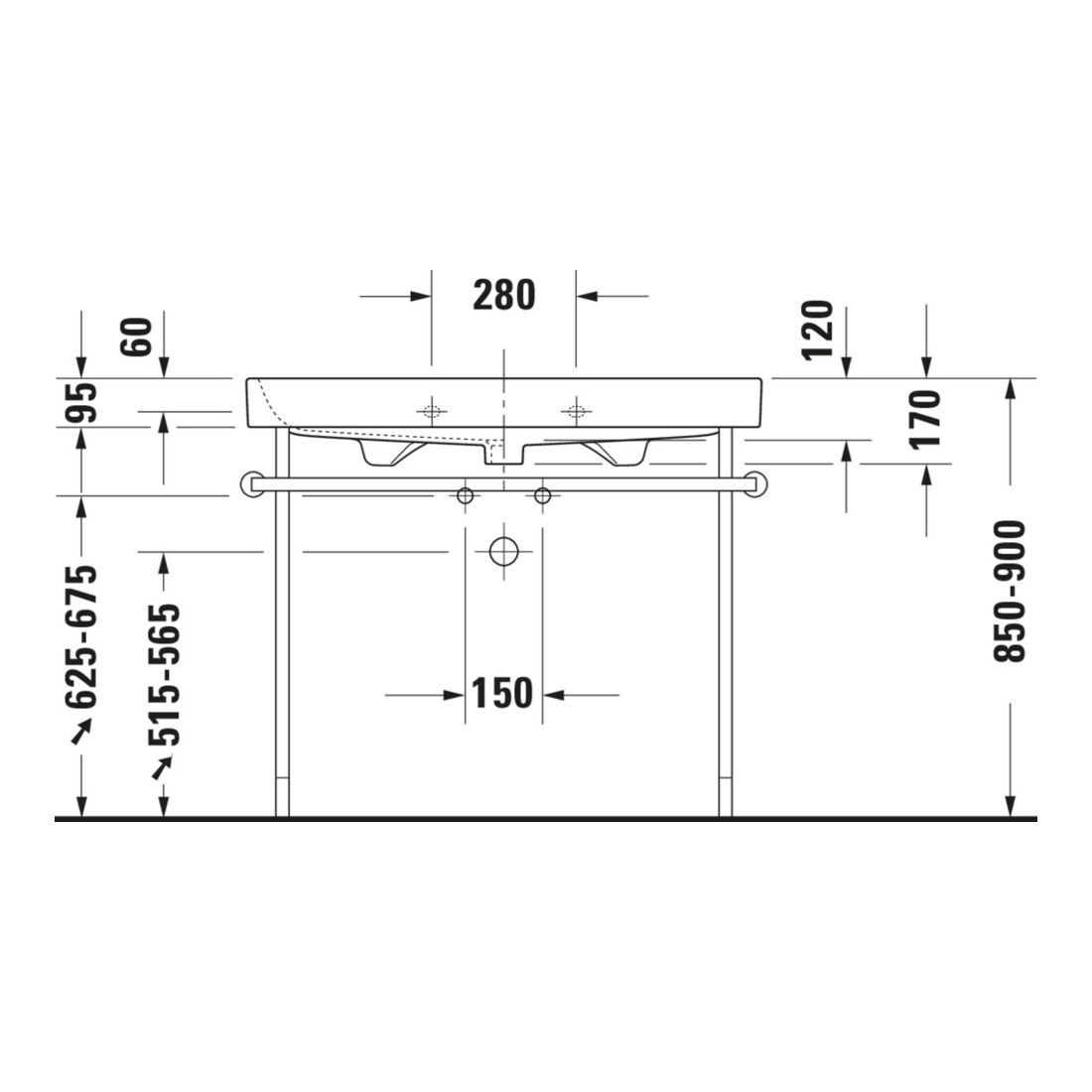 Duravit Metallkonsole Happy D.2 97,3x49,1cm, f 231810, verst +5cm, chr