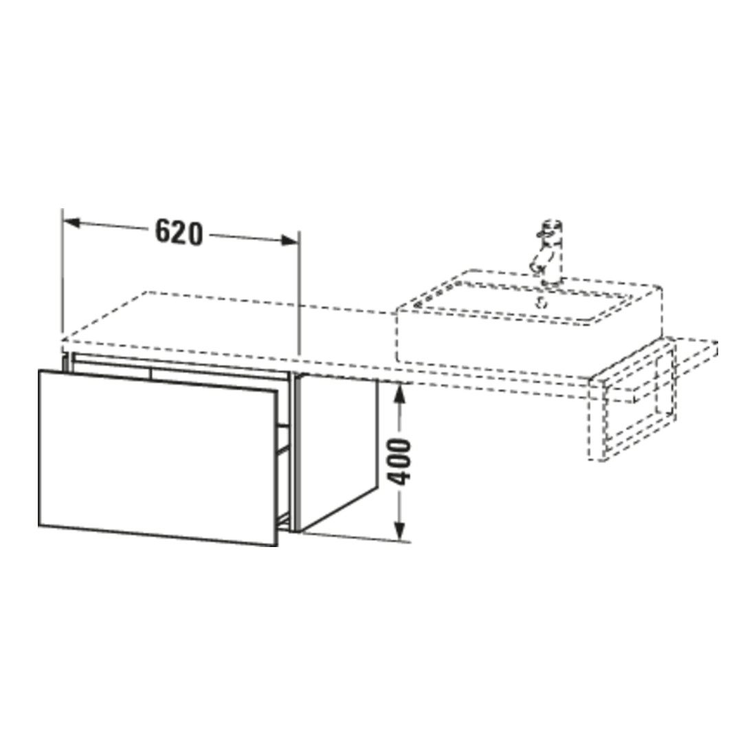 Duravit Meuble bas L-Cube 62x54,7 cm, blanc mat, avec console, 1 tiroir