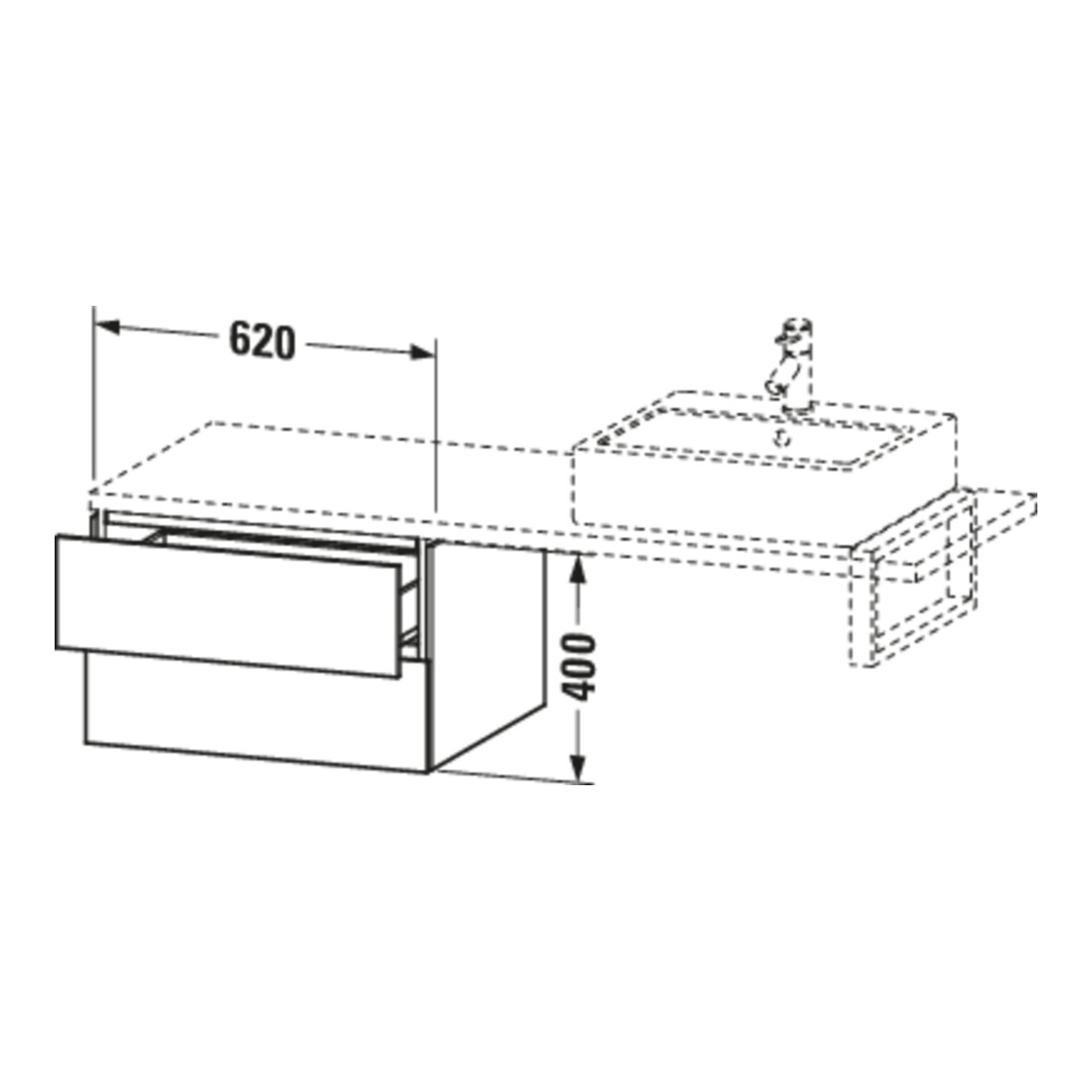 Duravit Meuble bas L-Cube 62x54,7 cm, sans console, 2 tiroirs