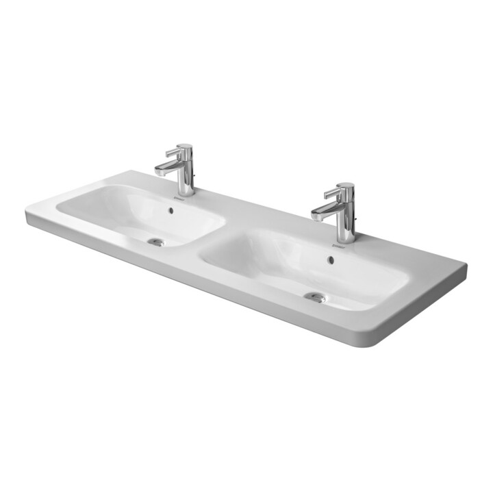 Duravit Meuble double vasque DuraStyle 130x48cm, 2 T, avec trop-plein, plan robinet, blanc