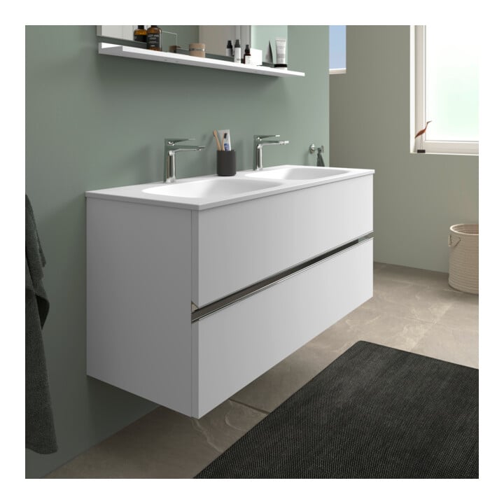 Duravit Meuble double vasque DuroCast Plus Sivida 129x48,5 cm, avec trou robinet, blanc mat soyeux