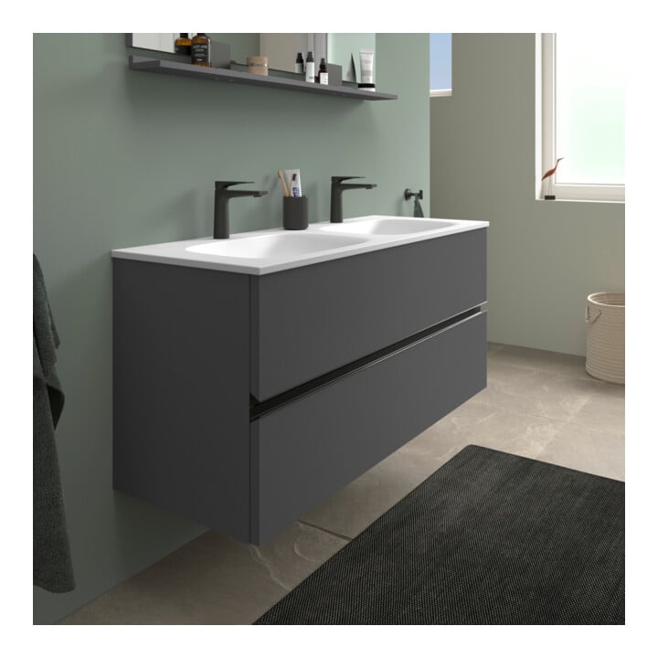 Duravit Meuble double vasque DuroCast Plus Sivida 129x48,5 cm, avec trou robinet, blanc mat soyeux