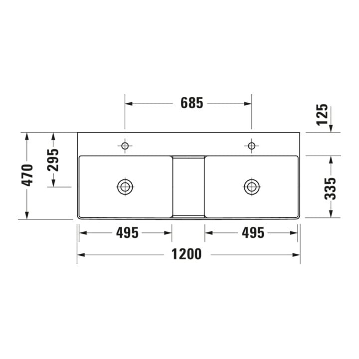 Duravit Meuble double vasque gs DuraSquare 120x47 cm, sans trop-plein, avec trop-plein bas, sans robinet, blanc