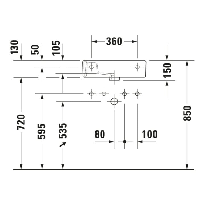 Duravit Meuble lavabo à main Vero 50x25cm, avec trop-plein, HLP, perçage robinet à gauche, blanc