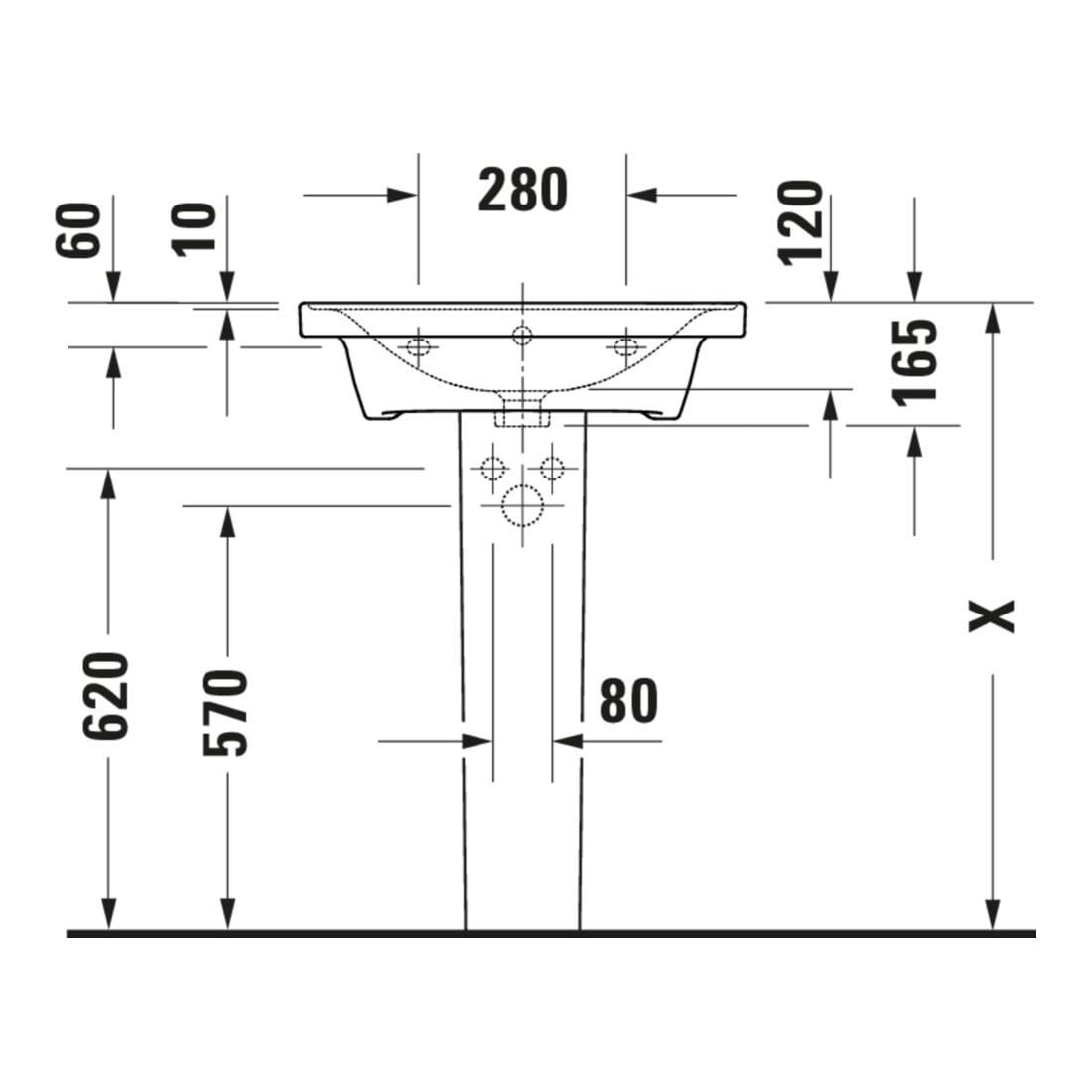 Duravit Meuble lavabo D-Neo 60x48 cm, sans robinet, blanc, avec trop-plein, perçage robinet