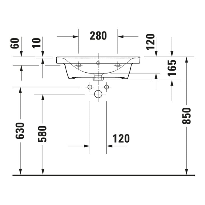 Duravit Meuble lavabo D-Neo 60x48 cm, sans robinet, blanc, avec trop-plein, perçage robinet