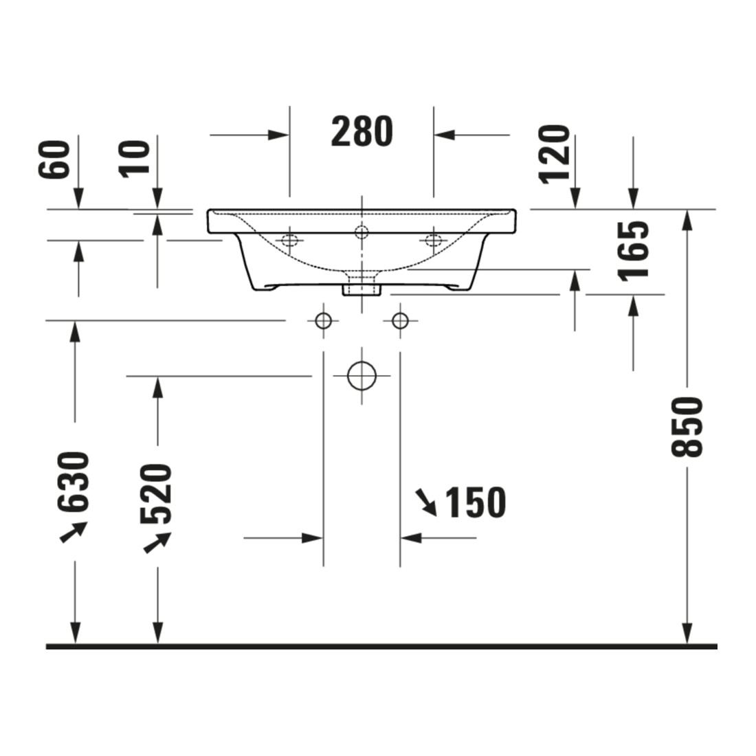 Duravit Meuble lavabo D-Neo 60x48 cm, sans robinet, blanc, avec trop-plein, perçage robinet
