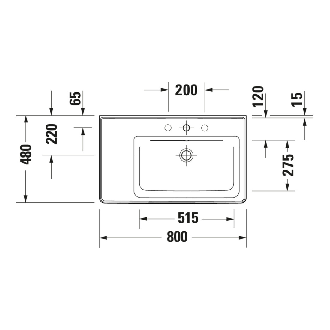 Duravit Meuble-lavabo D-Neo 80x48 cm, sans trop-plein, blanc, asy, B re, m ÜL, HLB
