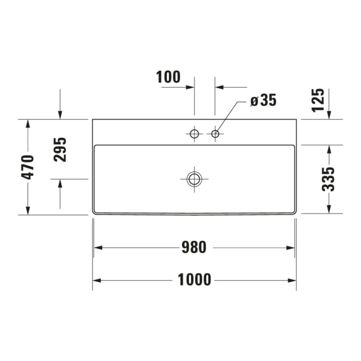 Duravit Meuble lavabo DuraSquare 100x47 cm, sans trop-plein, avec siphon, sans robinet, blanc