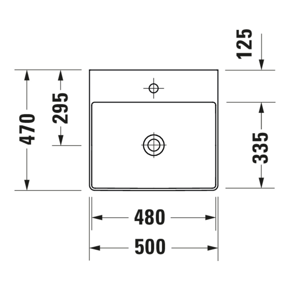 Duravit Meuble lavabo DuraSquare 50x47 cm, sans trop-plein, avec bondes, sans trou de robinet, blanc
