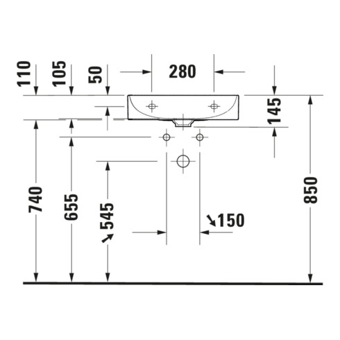 Duravit Meuble lavabo DuraSquare 50x47 cm, sans trop-plein, avec bondes, sans trou de robinet, blanc
