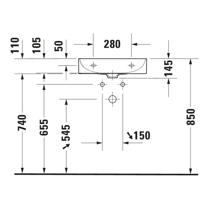 Duravit Meuble lavabo DuraSquare 50x47 cm, sans trop-plein, avec bondes, sans trou de robinet, blanc