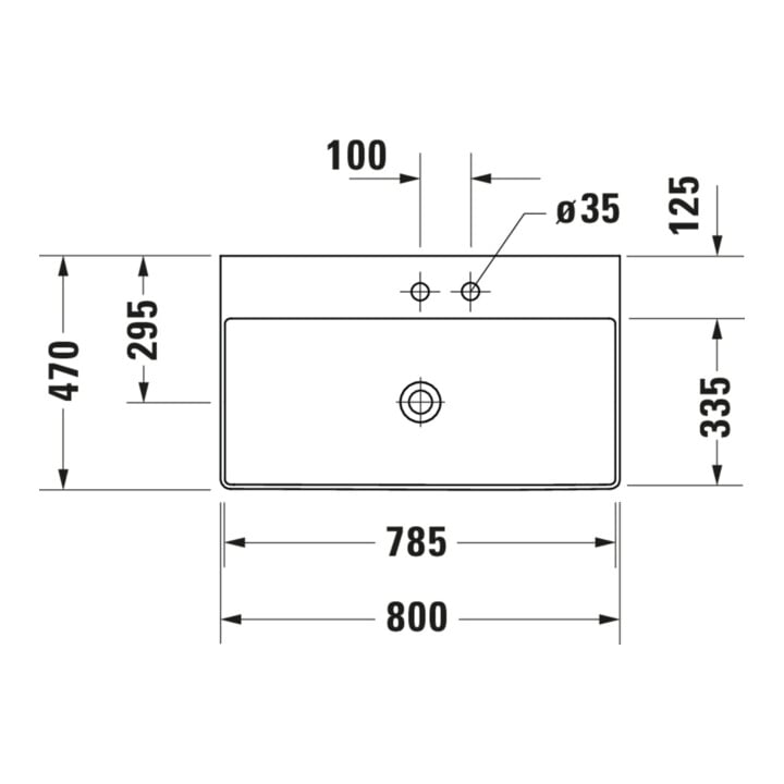 Duravit Meuble lavabo DuraSquare 80x47 cm, sans trop-plein, avec bonde, sans trou robinet, blanc