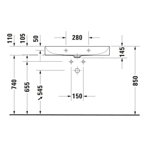 Duravit Meuble lavabo DuraSquare 80x47 cm, sans trop-plein, avec bonde, sans trou robinet, blanc