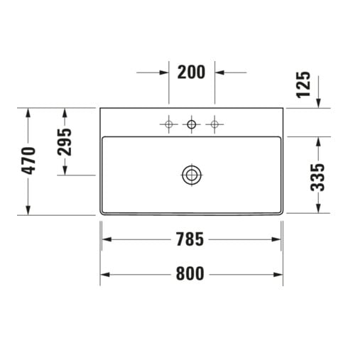 Duravit Meuble lavabo DuraSquare 80x47 cm, sans trop-plein, avec bonde, sans trou robinet, blanc