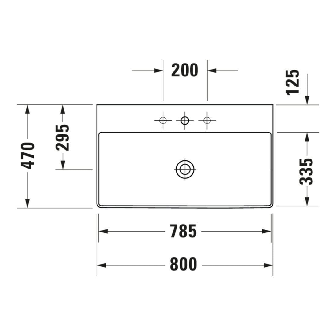 Duravit Meuble lavabo DuraSquare 80x47 cm, sans trop-plein, avec bonde, sans trou robinet, blanc