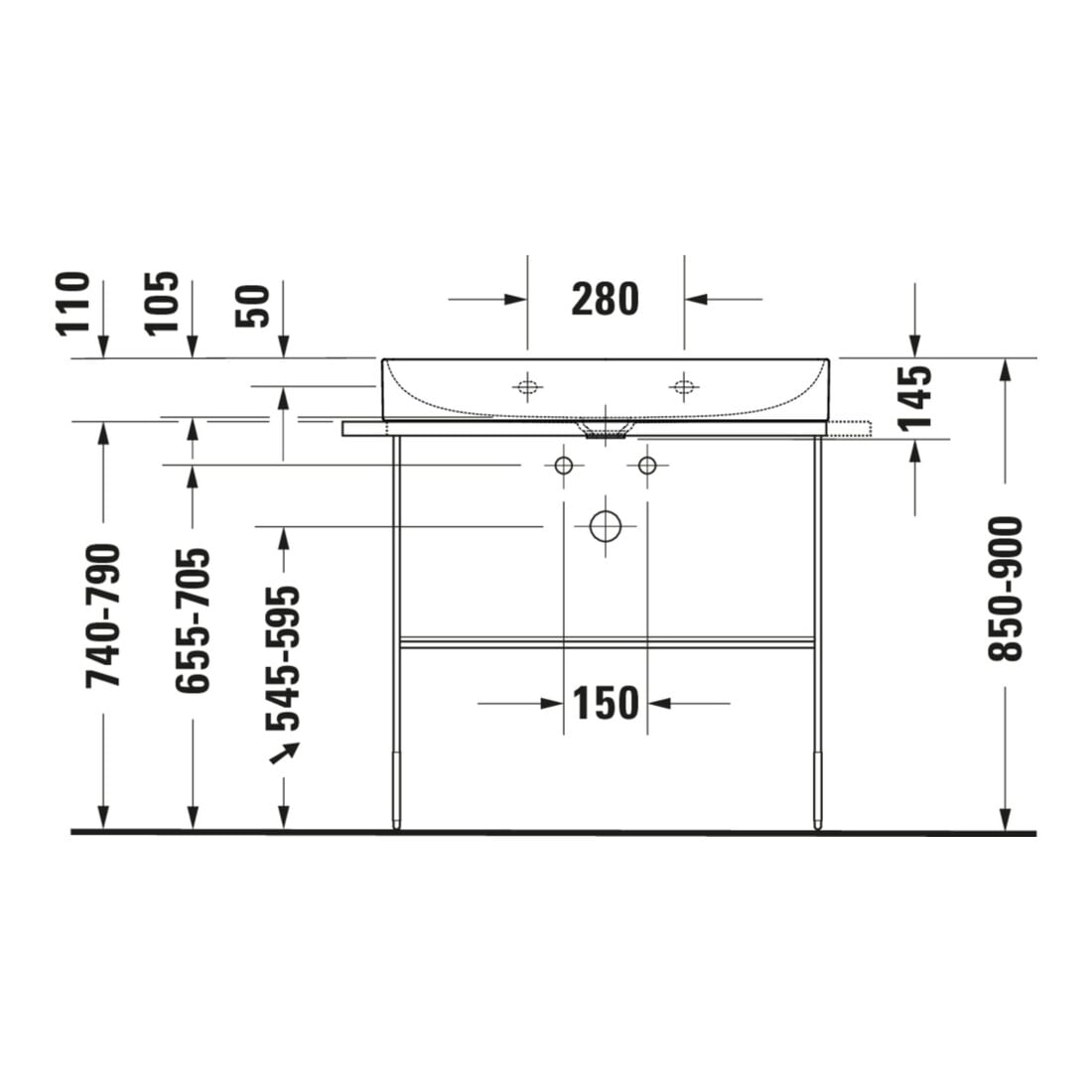 Duravit Meuble lavabo DuraSquare 80x47 cm, sans trop-plein, avec bonde, sans trou robinet, blanc