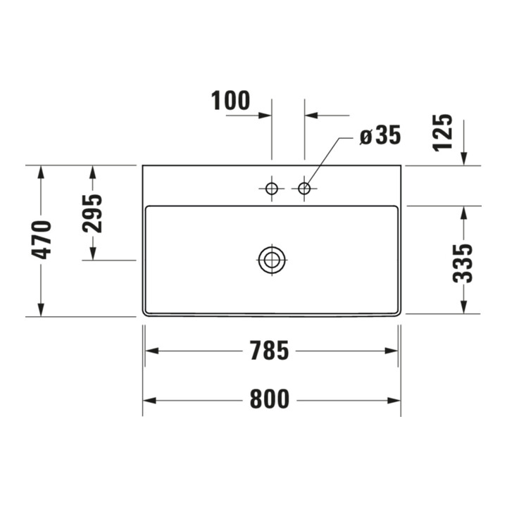 Duravit Meuble lavabo DuraSquare 80x47 cm, sans trop-plein, avec bonde, sans trou robinet, blanc