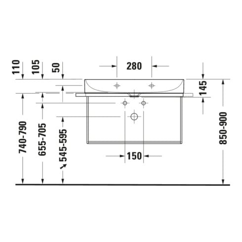 Duravit Meuble lavabo DuraSquare 80x47 cm, sans trop-plein, avec bonde, sans trou robinet, blanc