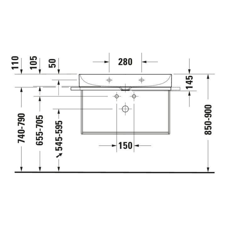Duravit Meuble lavabo DuraSquare 80x47 cm, sans trop-plein, avec bonde, sans trou robinet, blanc