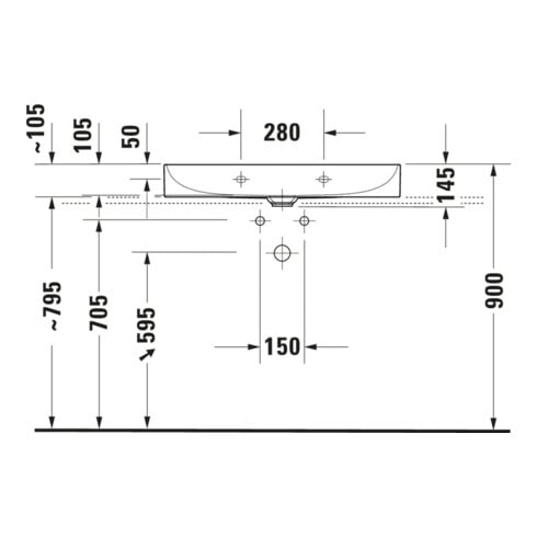 Duravit Meuble lavabo DuraSquare 80x47 cm, sans trop-plein, avec trop-plein, sans trou de robinet, blanc