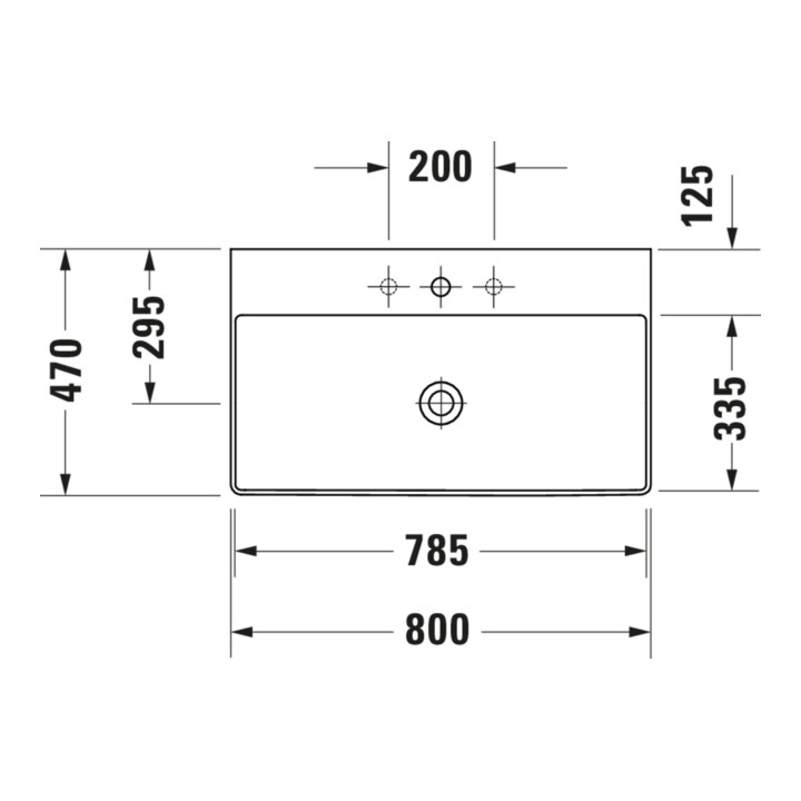 Duravit Meuble lavabo DuraSquare 80x47 cm, sans trop-plein, avec trop-plein, sans trou de robinet, blanc