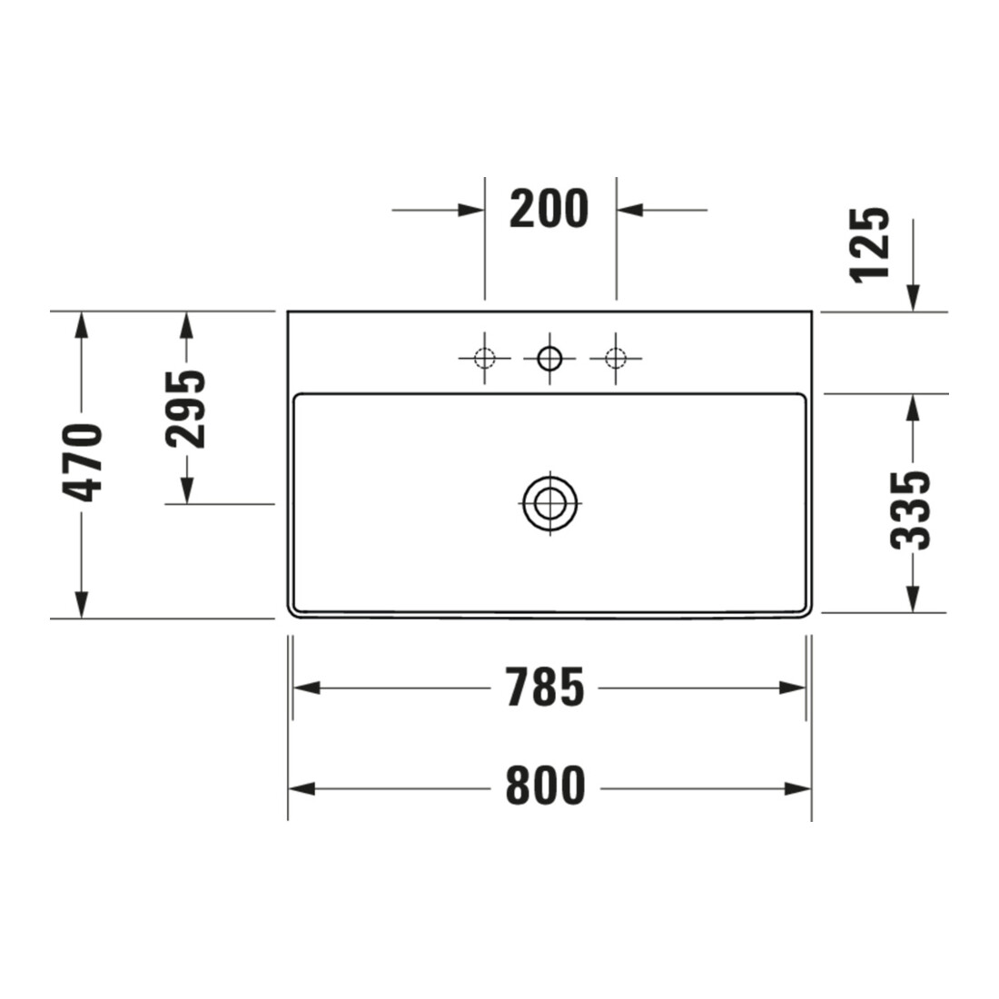 Duravit Meuble lavabo DuraSquare 80x47 cm, sans trop-plein, avec trop-plein, sans trou de robinet, blanc