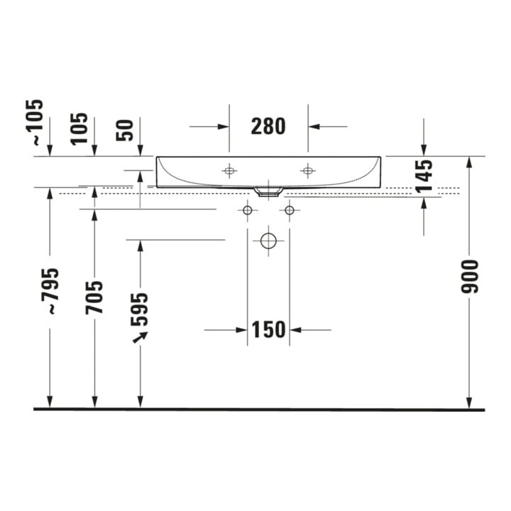 Duravit Meuble lavabo DuraSquare 80x47 cm, sans trop-plein, avec trop-plein, sans trou de robinet, blanc