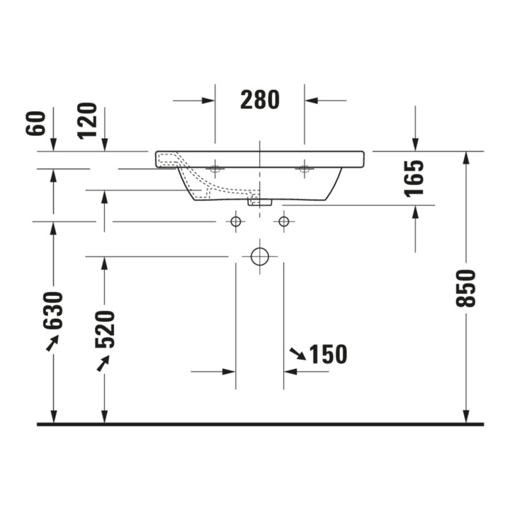 Duravit Meuble lavabo DuraStyle 65x48 cm, blanc, m HL, ÜL, plan vasque avec trou de robinetterie