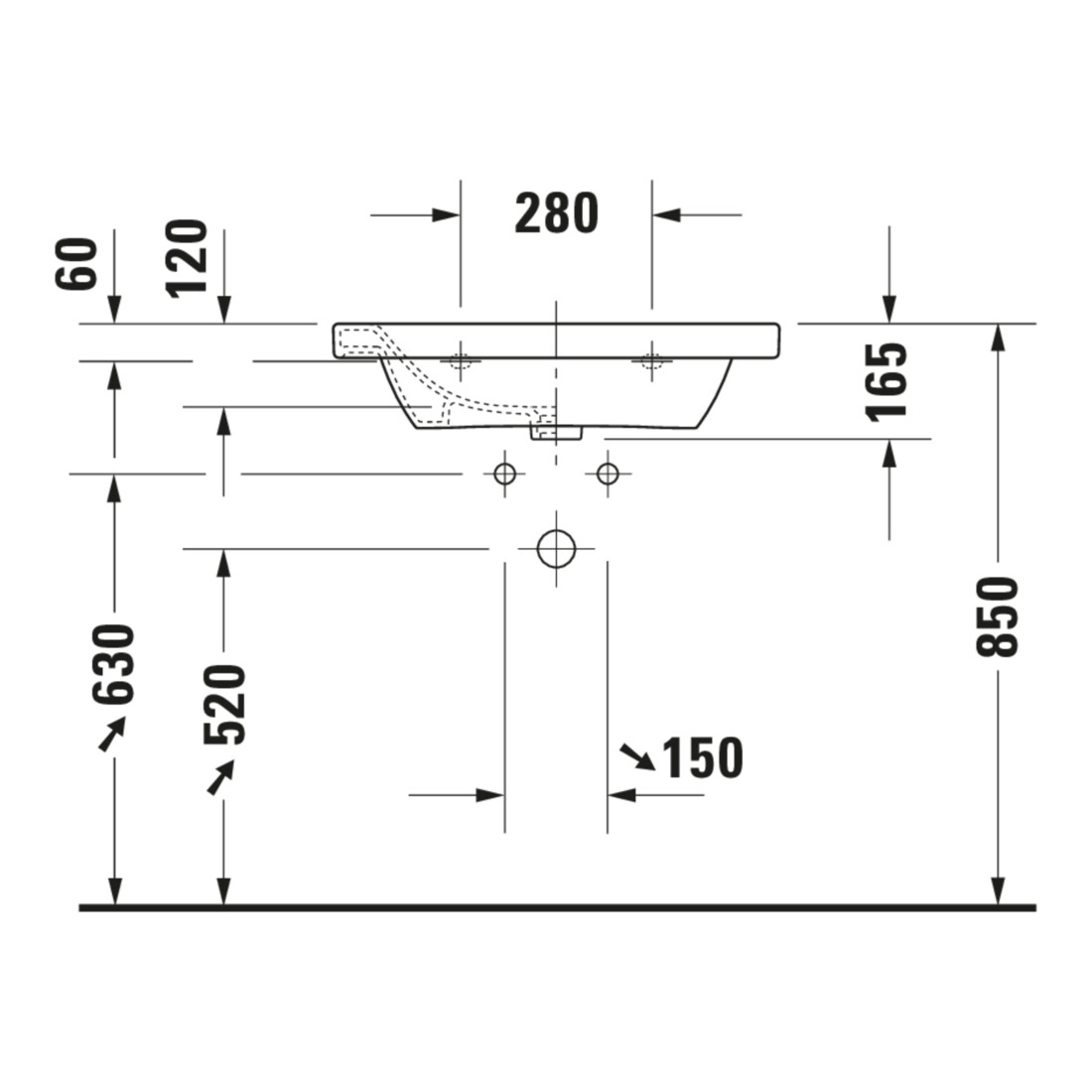 Duravit Meuble lavabo DuraStyle 65x48 cm, blanc, m HL, ÜL, plan vasque avec trou de robinetterie