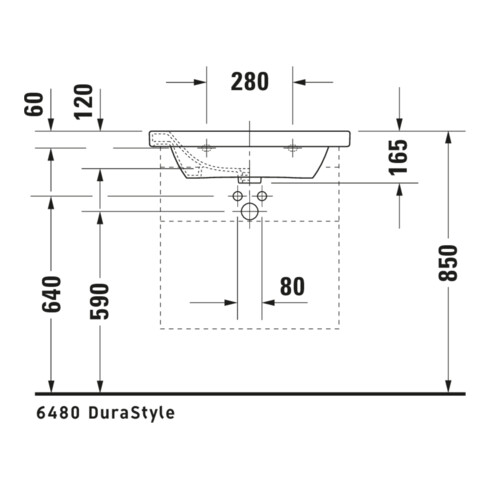 Duravit Meuble lavabo DuraStyle 65x48 cm, blanc, m HL, ÜL, plan vasque avec trou de robinetterie