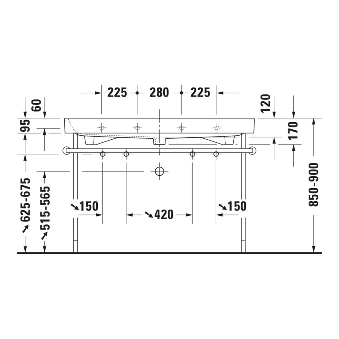 Duravit Meuble lavabo Happy D.2 120x50,5 cm, 2 Tiroirs, S/Plan, Blanc