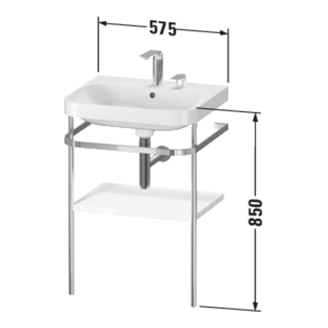 Duravit Meuble lavabo Happy D.2 Plus 57,5x49 cm, 1 trou, graphite mat, avec console