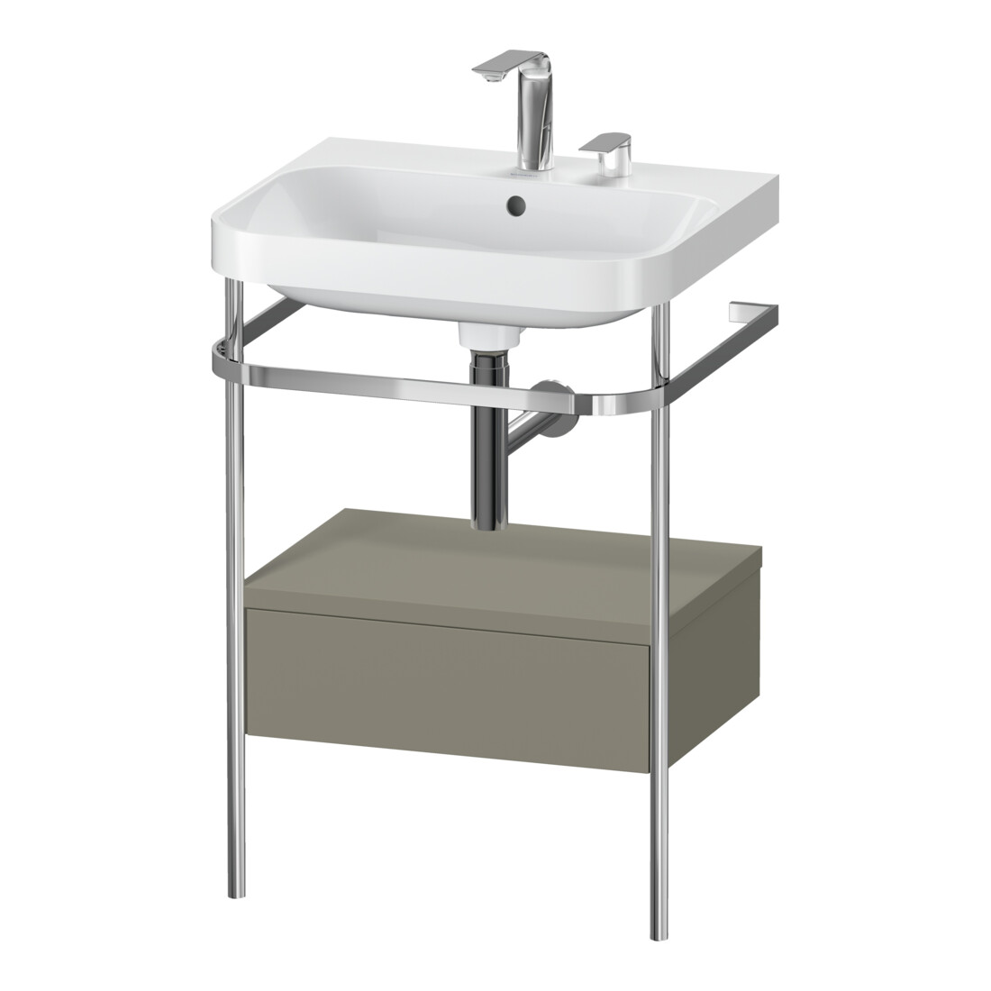 Duravit Meuble-lavabo Happy D.2 Plus 57,5x49 cm, 2 robinets, gris satiné, avec console, 1 tiroir
