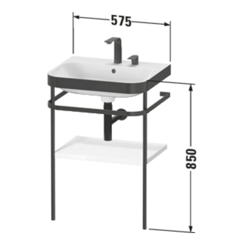 Duravit Meuble lavabo Happy D.2 Plus 57,5x49 cm, 2 trous, graphite mat, avec console