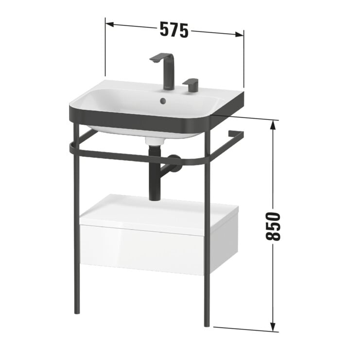 Duravit Meuble lavabo Happy D.2 Plus 57,5x49 cm, 2 trous, Me E, avec console, 1 tiroir