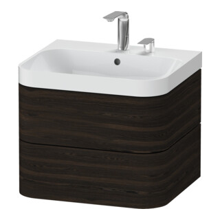 Duravit Meuble lavabo Happy D.2 Plus 57,5x49 cm, 2 trous, noyer, 2 tiroirs