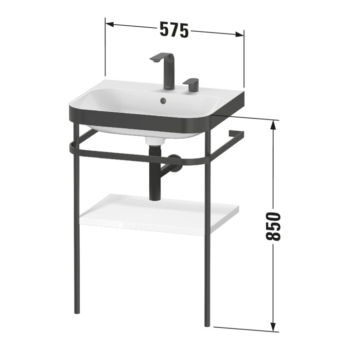 Duravit Meuble lavabo Happy D.2 Plus 57,5x49 cm, sans trou, graphite mat, avec console