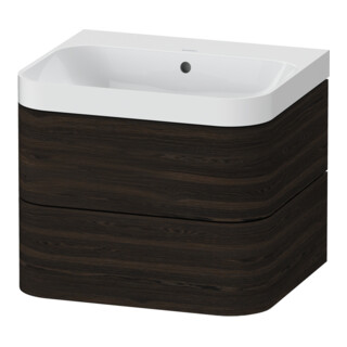Duravit Meuble lavabo Happy D.2 Plus 57,5x49 cm, sans trou, noyer, 2 tiroirs