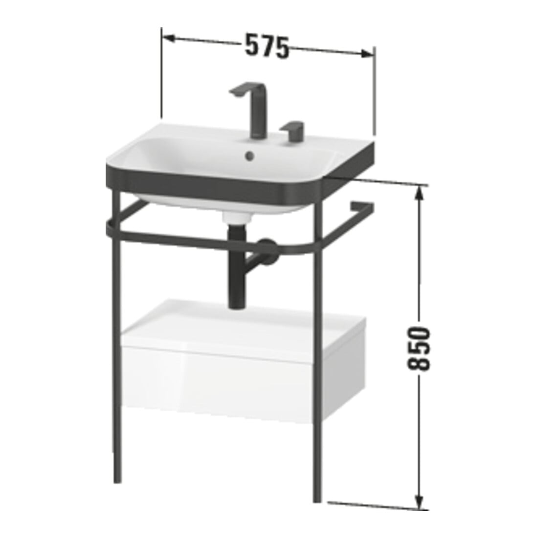 Duravit Meuble-lavabo Happy D.2 Plus 57,5x49cm, 2 trous, mitigeur, avec console, 1 tiroir