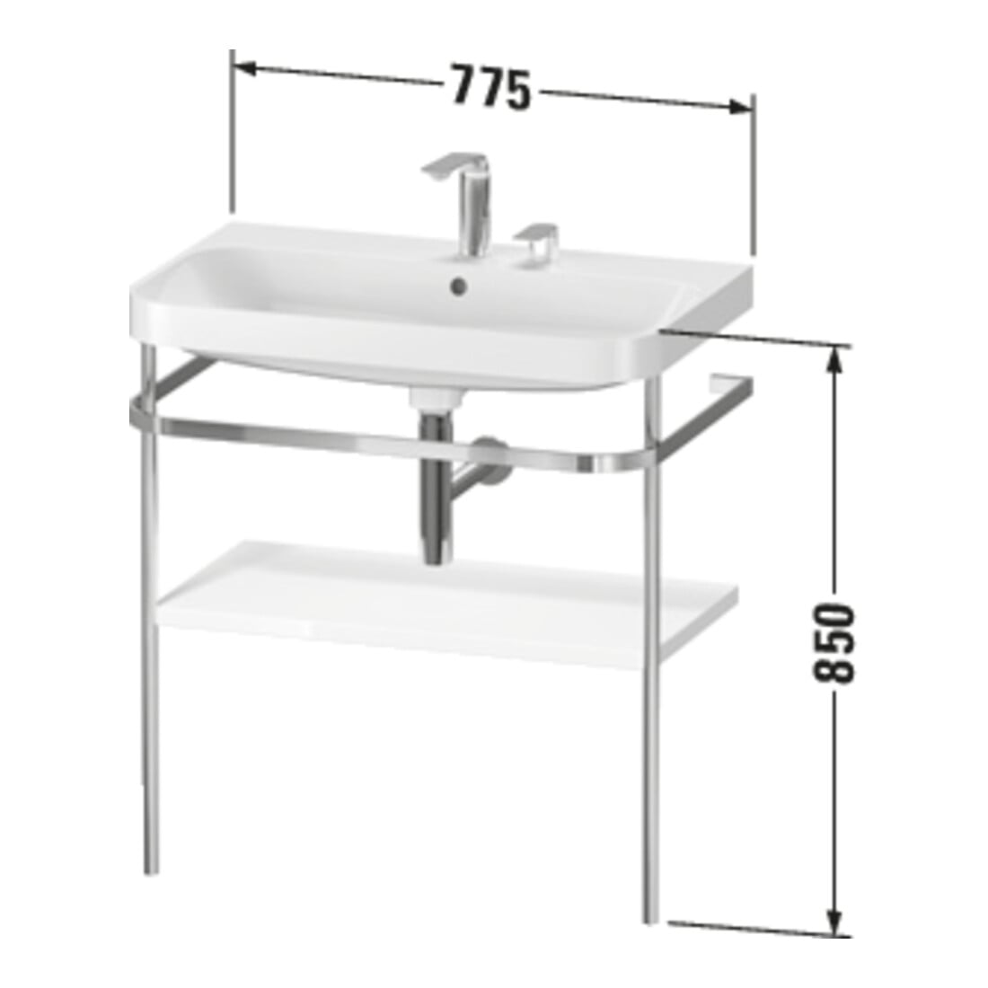 Duravit Meuble lavabo Happy D.2 Plus 77,5x49 cm, 1 trou, gris satiné, avec console