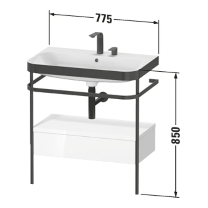 Duravit Meuble lavabo Happy D.2 Plus 77,5x49 cm, 2 tiroirs, blanc mat, avec console, 1 tiroir