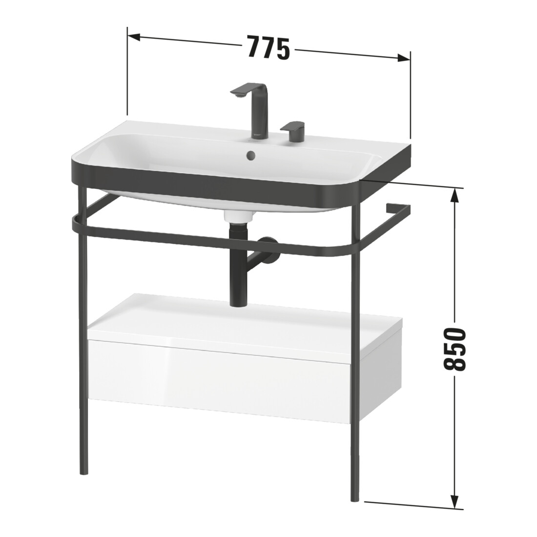 Duravit Meuble lavabo Happy D.2 Plus 77,5x49 cm, 2 trous, Me E, avec console, 1 tiroir