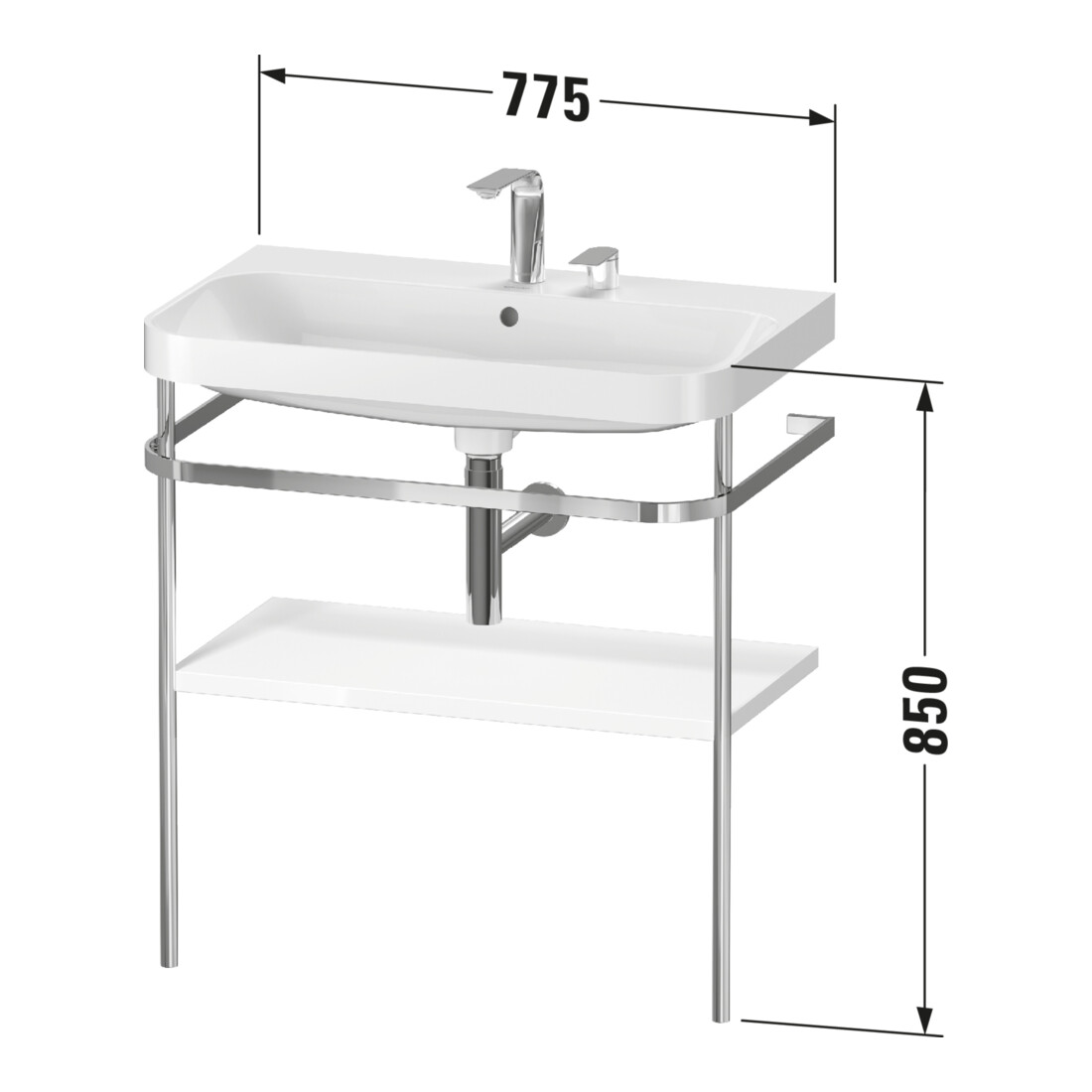 Duravit Meuble lavabo Happy D.2 Plus 77,5x49 cm, sans trou robinet, blanc brillant, avec console