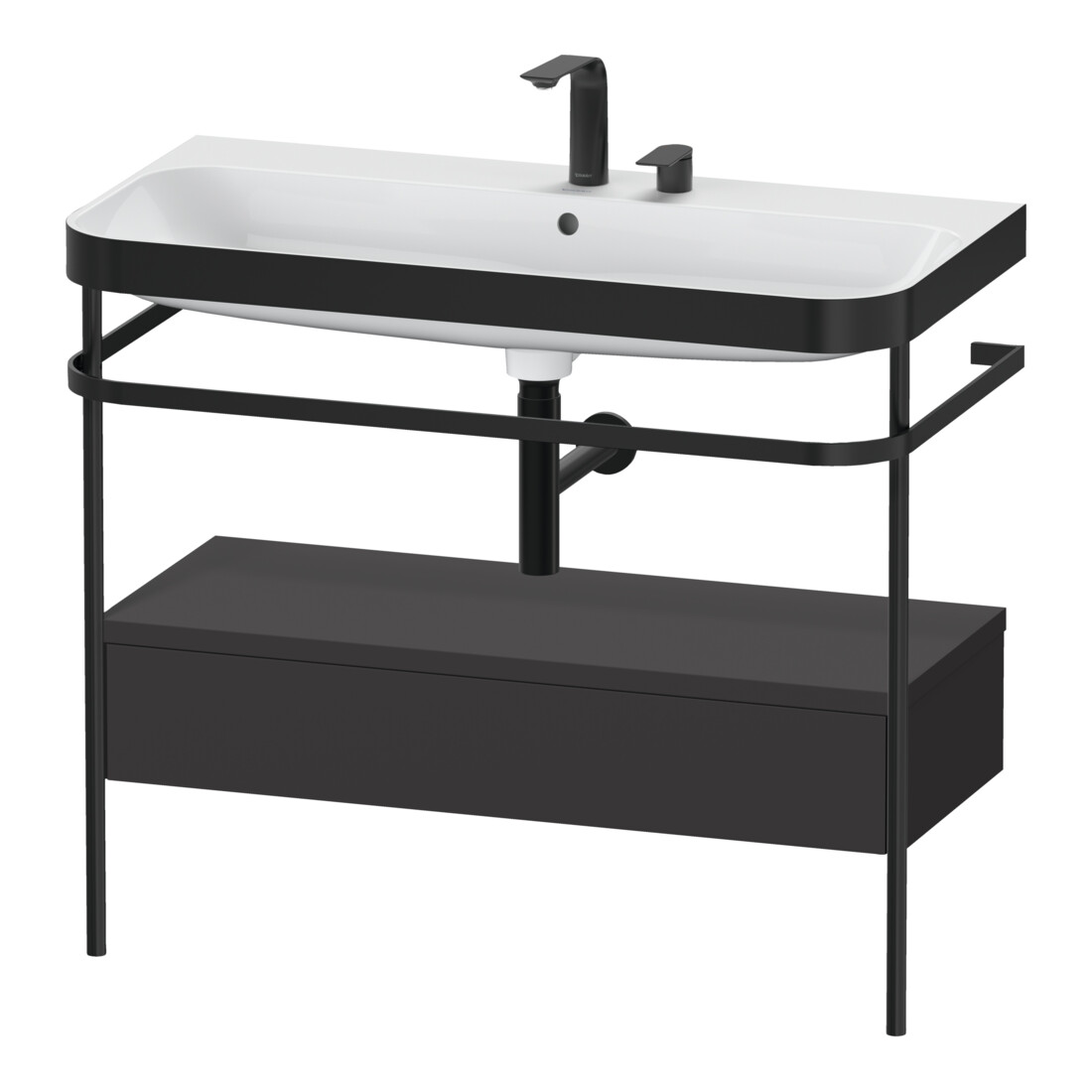 Duravit Meuble lavabo Happy D.2 Plus 97,5x49 cm, 2 tiroirs, gris, avec console, 1 tiroir
