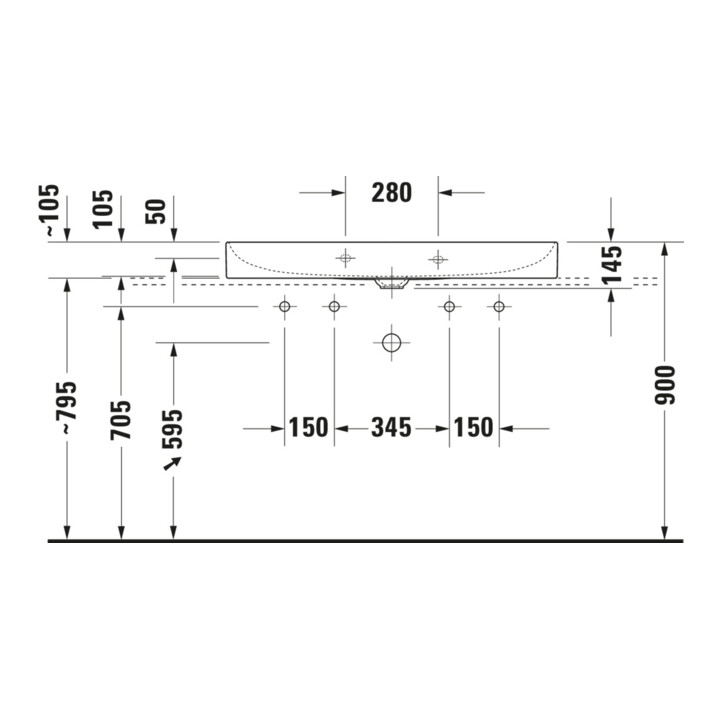 Duravit Meuble lavabo sablé DuraSquare 100x47 cm, 2 Trous, sans trop-plein, avec trop-plein, blanc