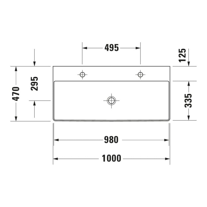 Duravit Meuble lavabo sablé DuraSquare 100x47 cm, 2 Trous, sans trop-plein, avec trop-plein, blanc