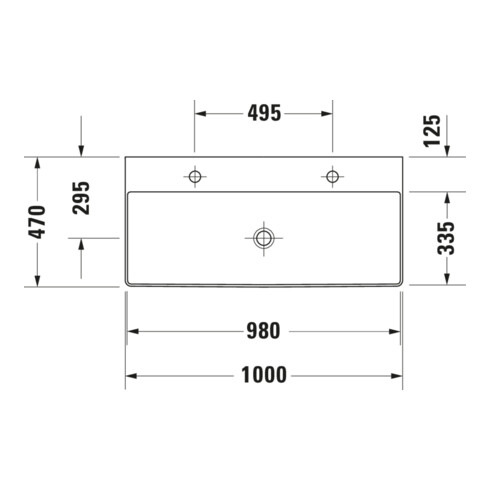 Duravit Meuble lavabo sablé DuraSquare 100x47 cm, 2 Trous, sans trop-plein, avec trop-plein, blanc
