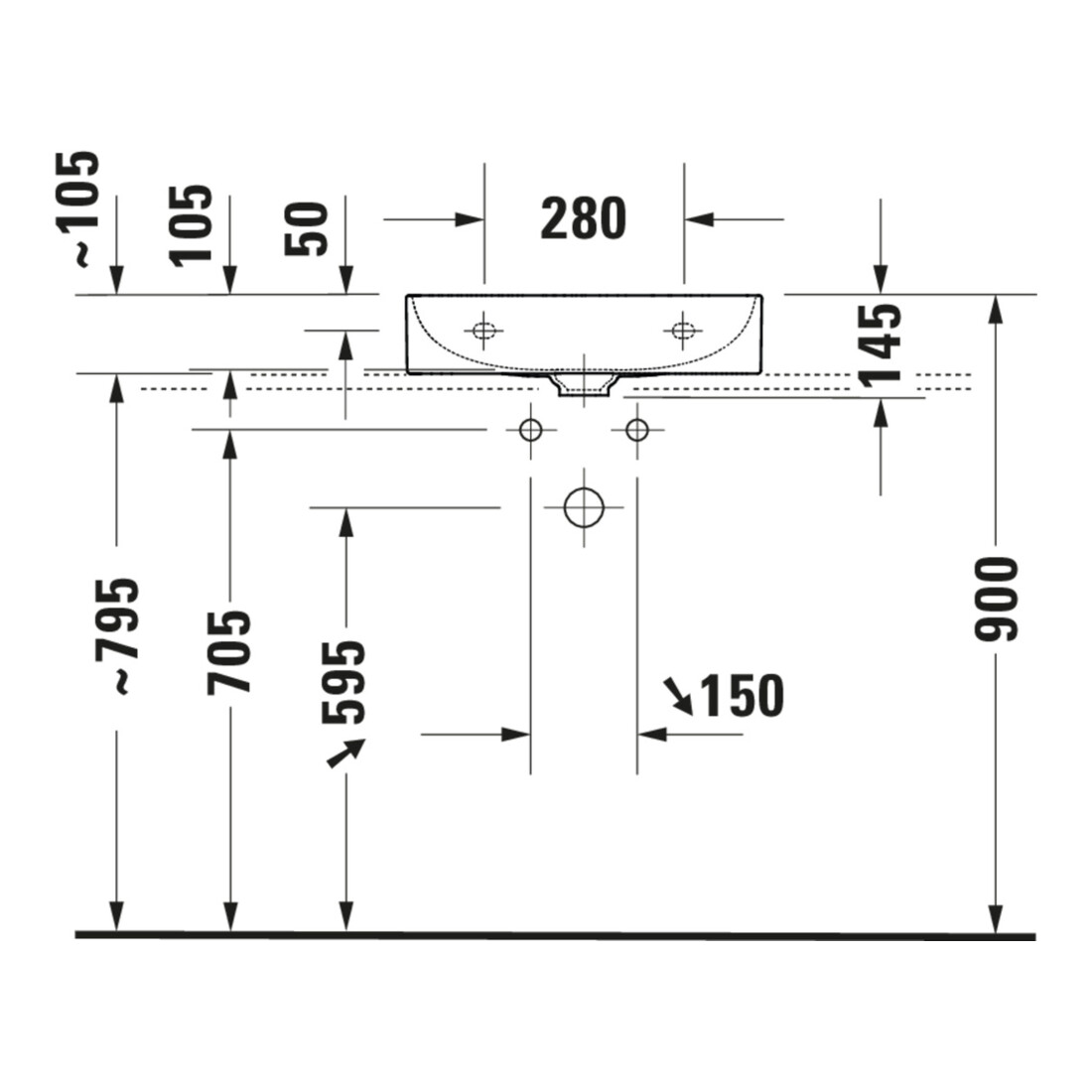 Duravit Meuble lavabo sablé DuraSquare 50x47 cm, sans trop-plein, avec trop-plein, sans trou de robinet, blanc